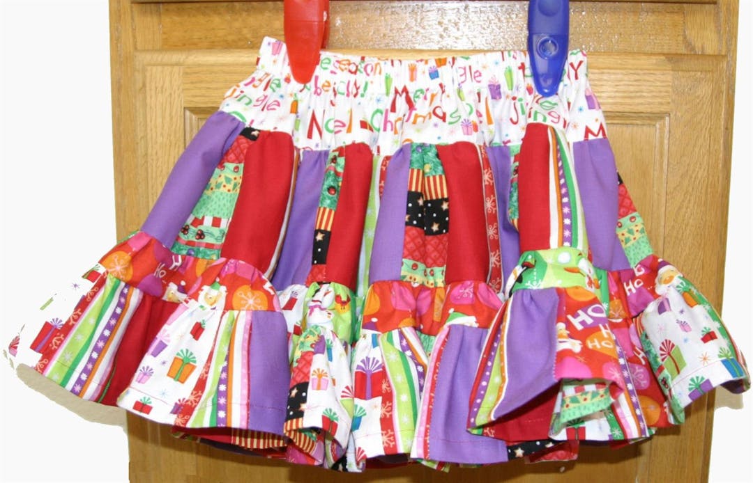 Christmas skirt made by using serger to gather fabric