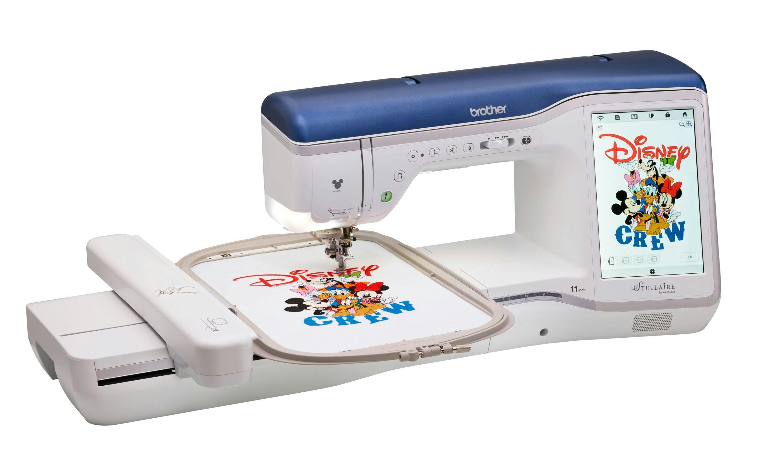 Photo of the Brother Stellaire XJ1 sewing and embroidery only machine with Disney design