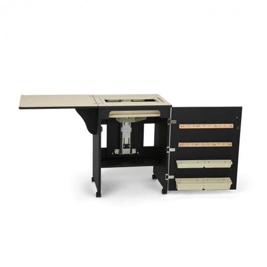 Arrow Sewnatra sewing cabinet in black opened