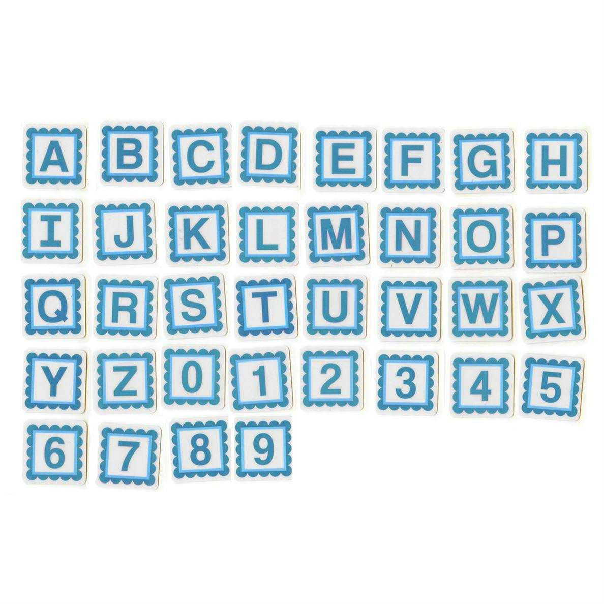 letters and numbers in blue alphabitties