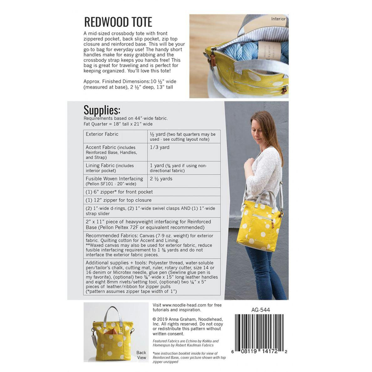 Redwood Tote Pattern materials requirements