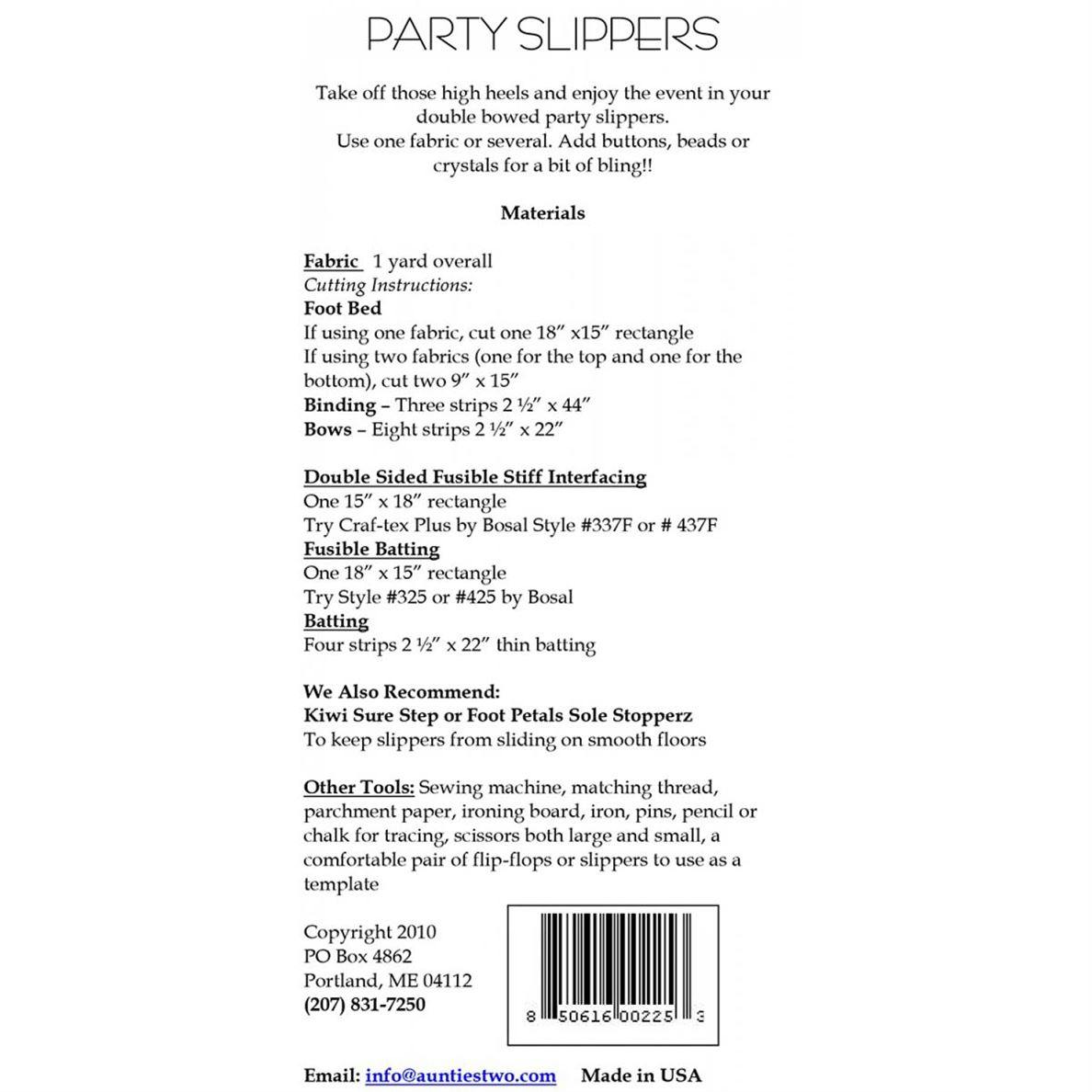 Material information for Party Slippers pattern