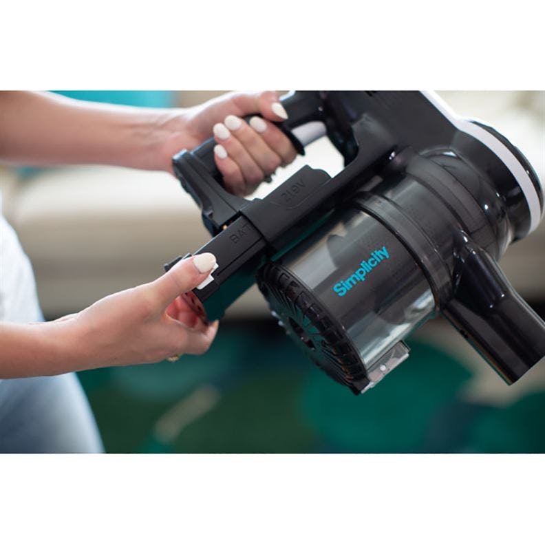 insert battery on Simplicity S65 Deluxe Cordless Multi-Use vacuum